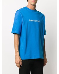 T-shirt à col rond imprimé bleu Balenciaga