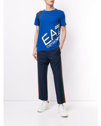 T-shirt à col rond imprimé bleu Ea7 Emporio Armani