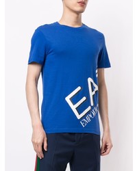 T-shirt à col rond imprimé bleu Ea7 Emporio Armani