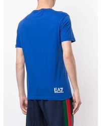 T-shirt à col rond imprimé bleu Ea7 Emporio Armani