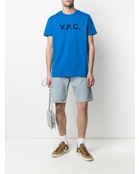 T-shirt à col rond imprimé bleu A.P.C.