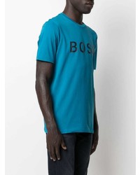 T-shirt à col rond imprimé bleu BOSS