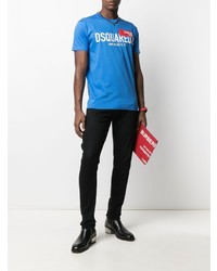 T-shirt à col rond imprimé bleu DSQUARED2