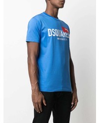 T-shirt à col rond imprimé bleu DSQUARED2