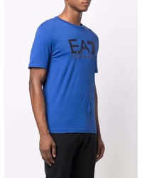 T-shirt à col rond imprimé bleu Ea7 Emporio Armani