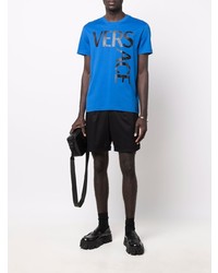 T-shirt à col rond imprimé bleu Versace