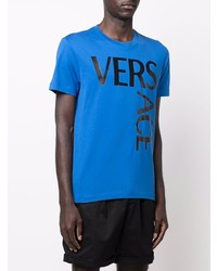 T-shirt à col rond imprimé bleu Versace