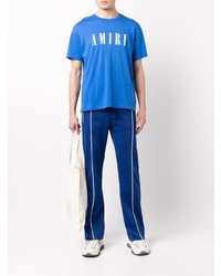 T-shirt à col rond imprimé bleu Amiri