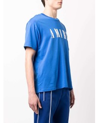 T-shirt à col rond imprimé bleu Amiri