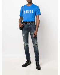 T-shirt à col rond imprimé bleu Amiri