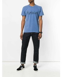 T-shirt à col rond imprimé bleu MAISON KITSUNÉ