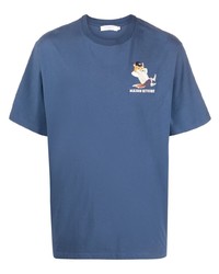 T-shirt à col rond imprimé bleu MAISON KITSUNÉ