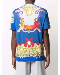 T-shirt à col rond imprimé bleu Versace