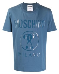 T-shirt à col rond imprimé bleu Moschino