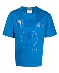 T-shirt à col rond imprimé bleu Moschino