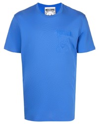 T-shirt à col rond imprimé bleu Moschino