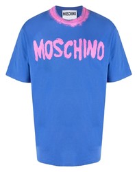 T-shirt à col rond imprimé bleu Moschino