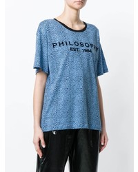 T-shirt à col rond imprimé bleu Philosophy di Lorenzo Serafini