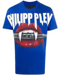 T-shirt à col rond imprimé bleu Philipp Plein