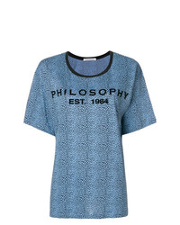 T-shirt à col rond imprimé bleu Philosophy di Lorenzo Serafini