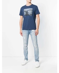 T-shirt à col rond imprimé bleu Woolrich