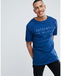 T-shirt à col rond imprimé bleu replika
