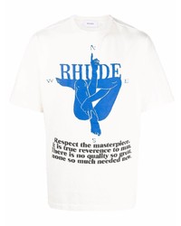 T-shirt à col rond imprimé bleu Rhude