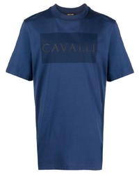 T-shirt à col rond imprimé bleu Roberto Cavalli