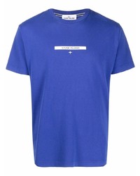 T-shirt à col rond imprimé bleu Stone Island