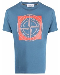 T-shirt à col rond imprimé bleu Stone Island