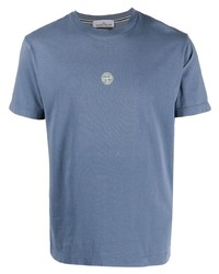 T-shirt à col rond imprimé bleu Stone Island