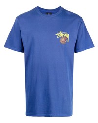 T-shirt à col rond imprimé bleu Stussy