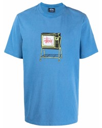 T-shirt à col rond imprimé bleu Stussy