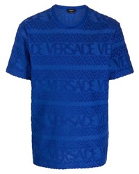 T-shirt à col rond imprimé bleu Versace