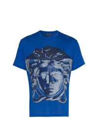 T-shirt à col rond imprimé bleu Versace