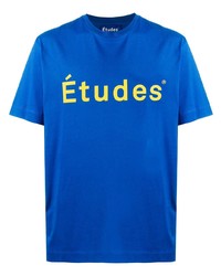 T-shirt à col rond imprimé bleu Études