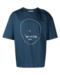 T-shirt à col rond imprimé bleu Études