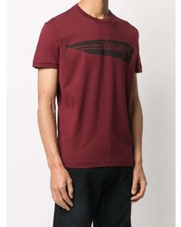 T-shirt à col rond imprimé bordeaux DSQUARED2