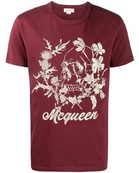 T-shirt à col rond imprimé bordeaux Alexander McQueen