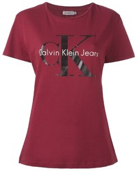 T-shirt à col rond imprimé bordeaux Calvin Klein Jeans
