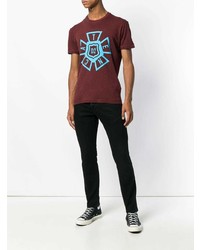 T-shirt à col rond imprimé bordeaux DSQUARED2