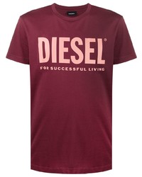 T-shirt à col rond imprimé bordeaux Diesel