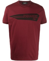 T-shirt à col rond imprimé bordeaux DSQUARED2