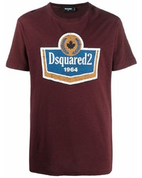 T-shirt à col rond imprimé bordeaux DSQUARED2