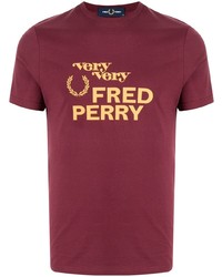 T-shirt à col rond imprimé bordeaux Fred Perry