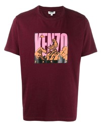 T-shirt à col rond imprimé bordeaux Kenzo