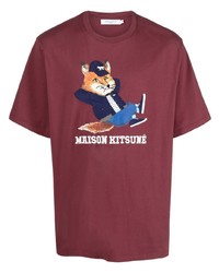 T-shirt à col rond imprimé bordeaux MAISON KITSUNÉ
