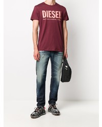 T-shirt à col rond imprimé bordeaux Diesel