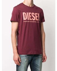 T-shirt à col rond imprimé bordeaux Diesel