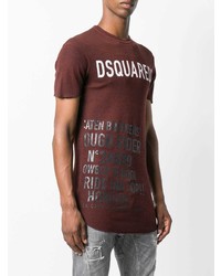 T-shirt à col rond imprimé bordeaux DSQUARED2